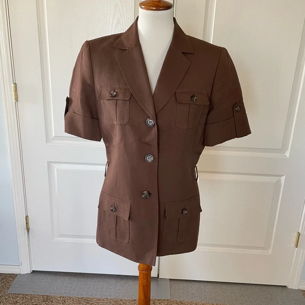 Vintage Tahari Linen-blend Utility Belted Blazer - Picture 3 of 6